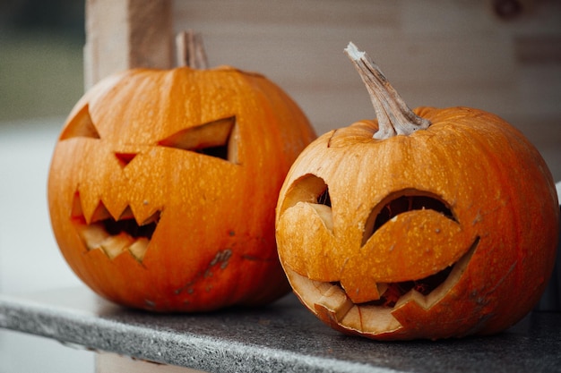 Photo jack o lantern on table