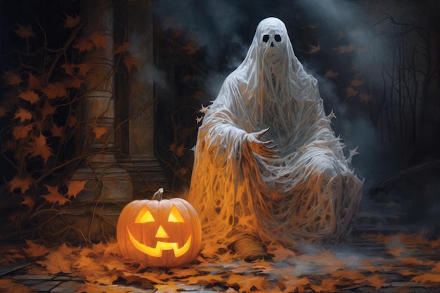 Jack o lantern and white ghost