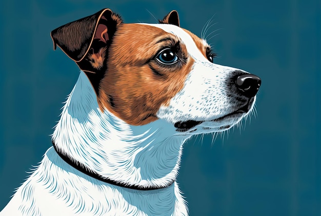 Jack Russell dog in profile gazing away isolated on a blue background