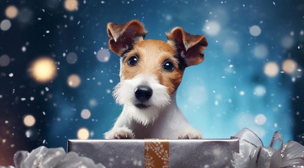 jack russell terrier at christmas winter