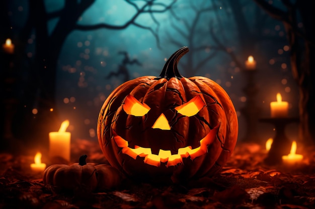 Jack's pompoen Herfstsfeer van Halloween AI gegenereerd