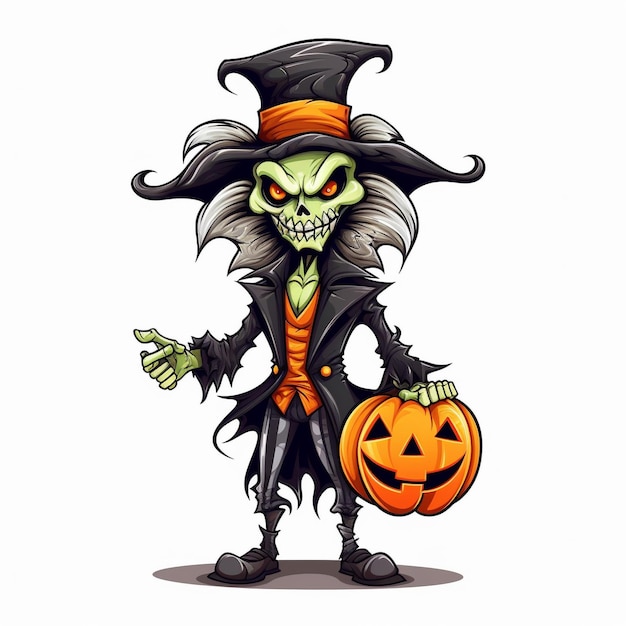 Jack Skellington in Halloween scene cartoon style comic character illustration