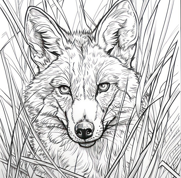 Photo jackal drawing coloring book page