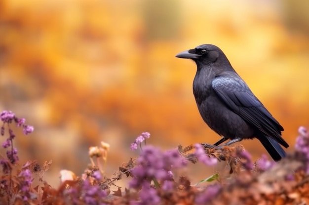 Foto jackdaw corvus corone appoggiato su un ramo in autunno