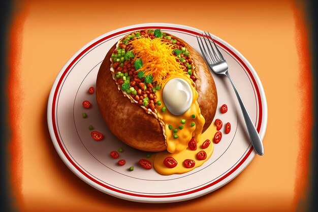 Jacket baked potato with cheddar cheese and tomato beans British cuisine at its finest