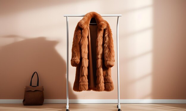 Photo a jacket hanging on a rack made of soft brown fur leather