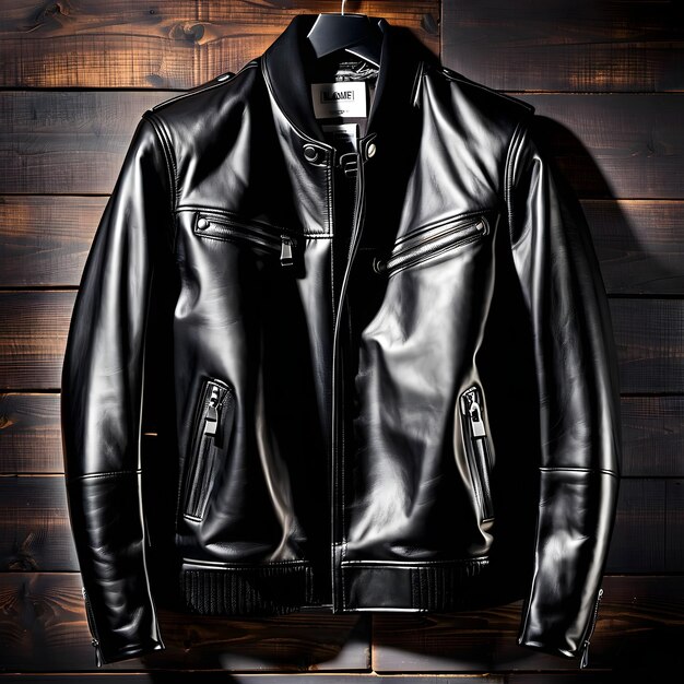 Photo jacket mens black leather