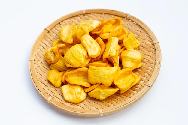 Jackfruit chips on white background