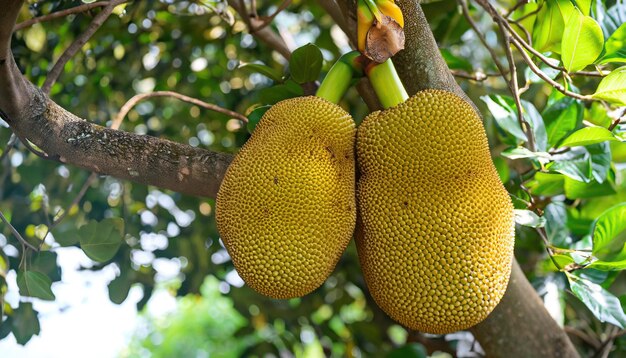 Jackfruit hanging on jackfruit tree