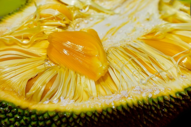 Jackfruit is a yellow fruit that is sweet and delicious