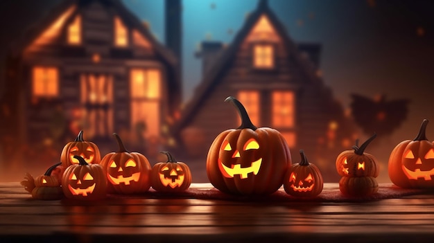 Jacko'Lanterns на деревянном столе