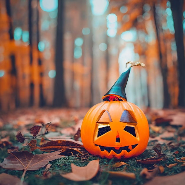 Jackolantern в сказочной атмосфере волшебного осеннего леса