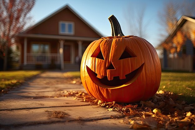 집 근처의 Jackolantern 할로윈 호박 축제 가정 장식 생성 AI