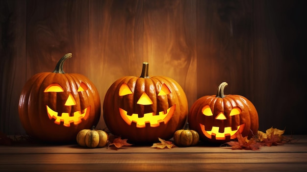 Jackolantern pompoenen kaarsen slinger Leuke Halloween achtergrond Generatieve AI