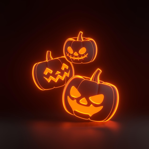 검은 바탕에 오렌지색 네온 불빛으로 떠다니는 JackoLantern 호박