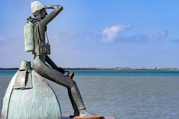 Jacques Cousetau copper statue in mallejon la Paz Baja California Sur