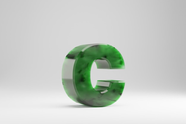Jade 3d letter C kleine letters. Jade brief geïsoleerd op een witte achtergrond. Halftransparant stenen alfabet van groene jade. 3D-gerenderde lettertype karakter.