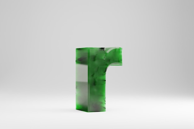 Jade 3d letter r lowercase. jade letter isolated on white\
background. green jade semitransparent stone alphabet. 3d rendered\
font character.