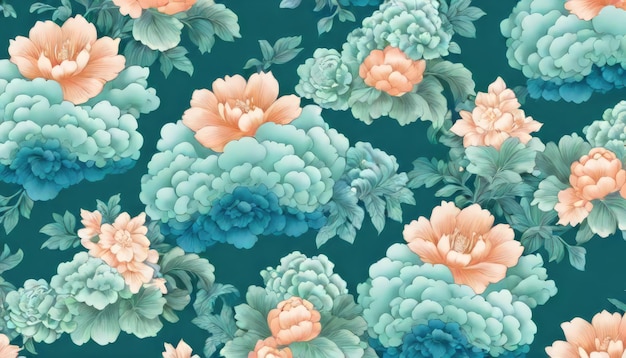Jade Fantasy Mesmerizing Abstract Background in Dark Cerulean Celadon Green and Peach Puff Hues