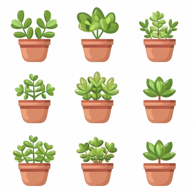 Jade plant Crassula ovata Pot Plant Icon Set Crassula Ovata Plant Flat Design Jade plant Symbolen