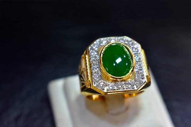 Lucky | Wu Shi Brand | A-grade jade old pit ice glass green Wu Shi brand  11mm sterling silver plated 18k gold men's ring - Shop luien-jade General  Rings - Pinkoi