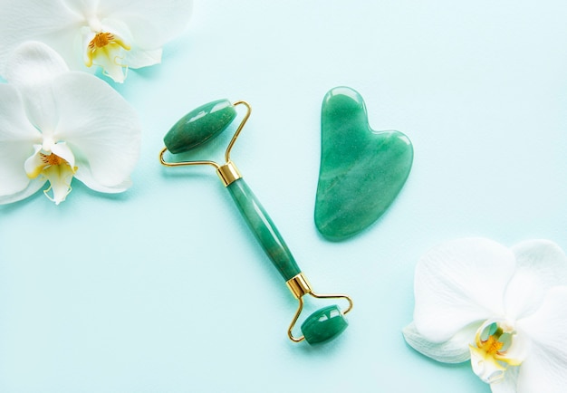 Jade roller for face massage.