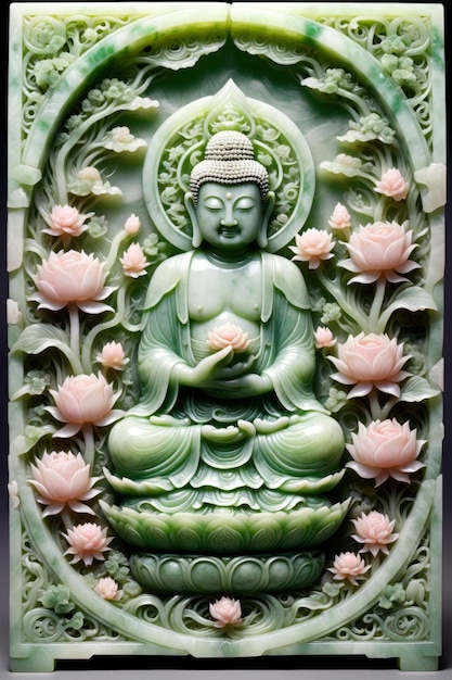 Jade Serenity Intricate Carving of Buddha in Rose Quartz