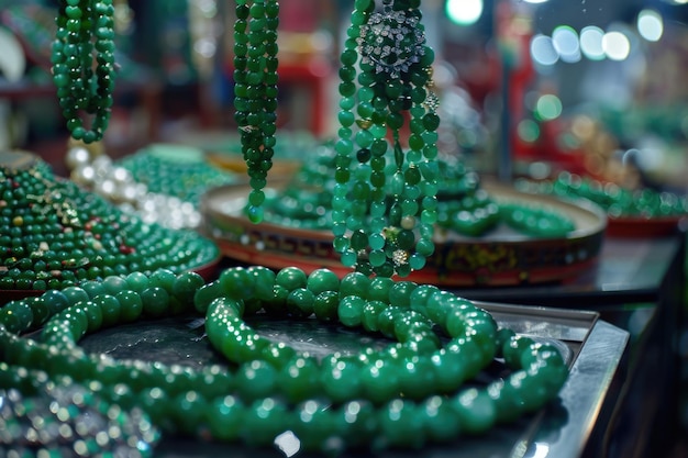 Foto jade sieraden op de yaumatei jade markt hong kong