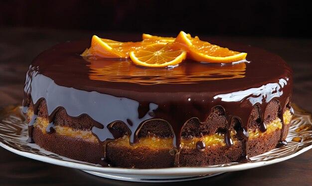 Photo jaffa cake with melted chocolate and orange