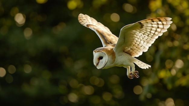 Jagen op de schuur Uil in vlucht Wildlife scène uit het wilde bos Vliegende vogel tito alba Generative Ai