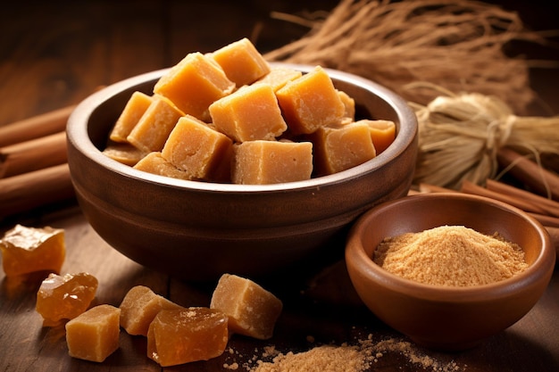 Jaggery being used in the production of traditional sweets like gur patti or chikki