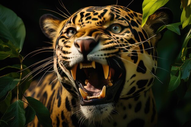 Jaguar about to hunt in the exuberance of the jungle generative IA