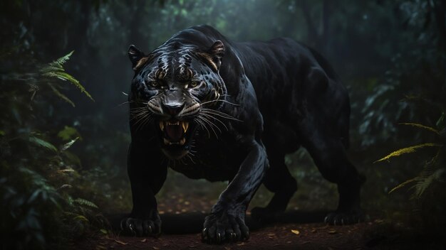 Photo a jaguar in the forest at night