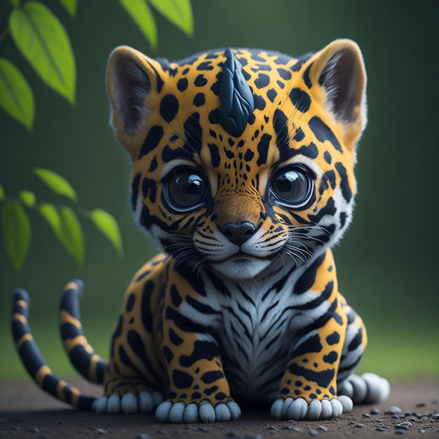 A jaguar is painted on the ground and has a black spot on its face.