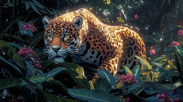 A jaguar prowling through a rainforest medium pixel art ai generate illustration