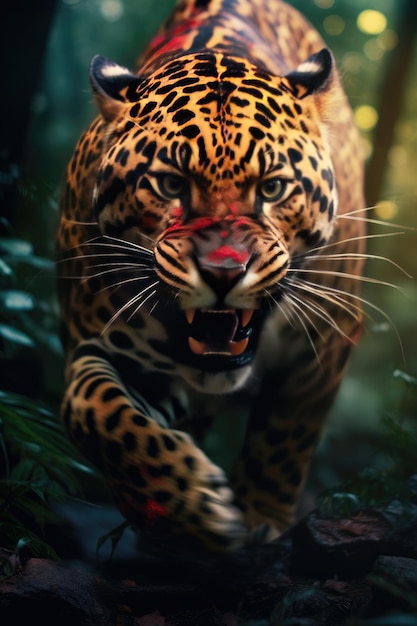 Jaguar running in the jungle