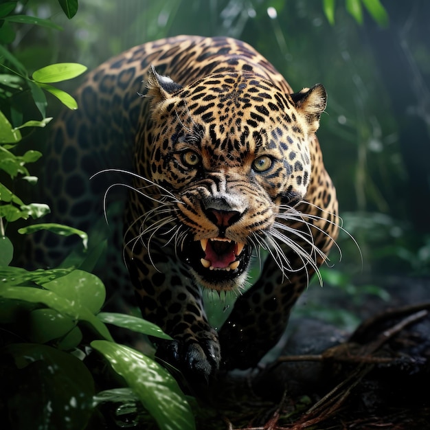 Jaguar running in the jungle