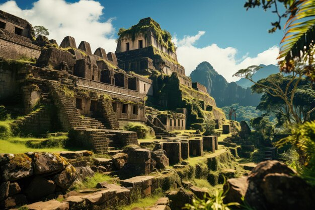 Jaguar's sculpture highlights Jaguar Temple in Machu Picchu generative IA