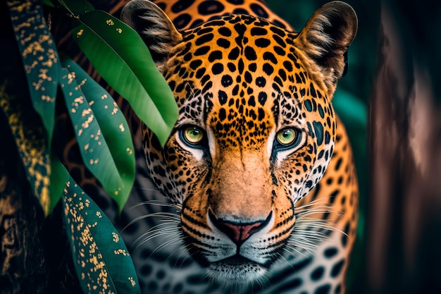 Jaguar stalking in the grass Close up of a Jaguar