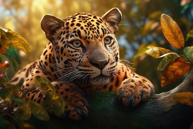 A jaguar on a tree branch