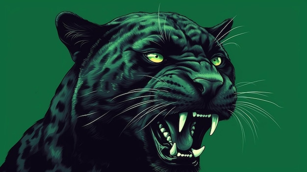 Jaguar with big green eyes on green background generative ai