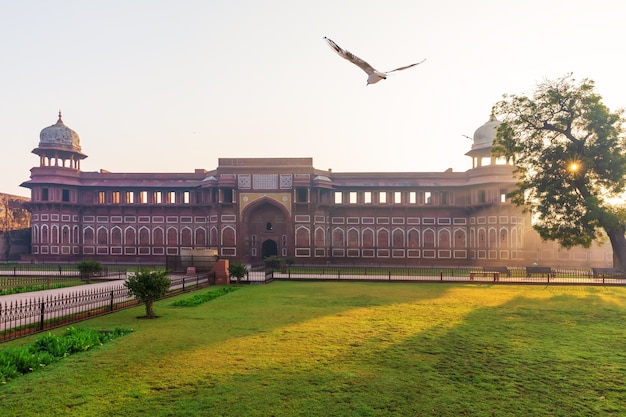 Jahangir Palace in India, Agra Fort, sunny morning.