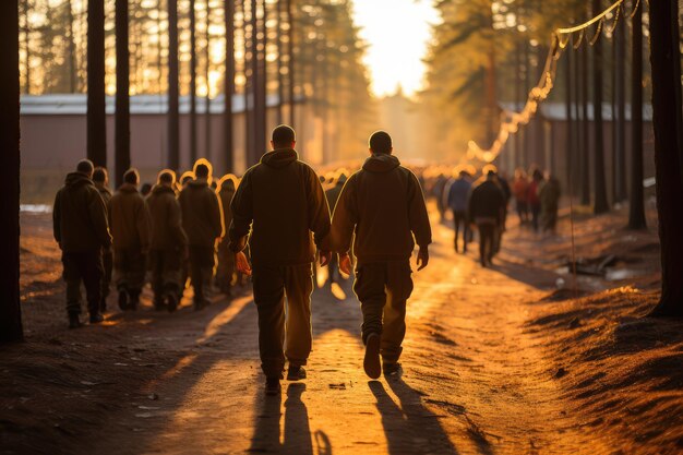 Photo jailed criminals go for a walk convicts prisoners