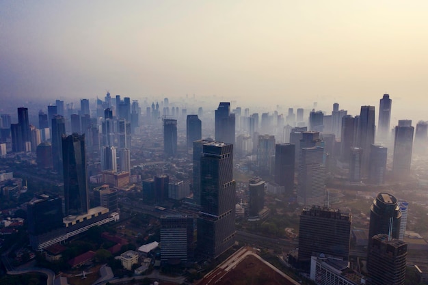 Jakarta city with air pollution at morning