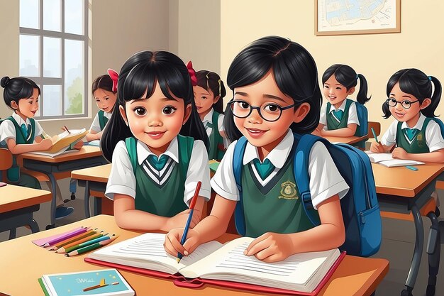 Photo jakarta indonesia july 08 2022 lets get ready for school work vector illustration