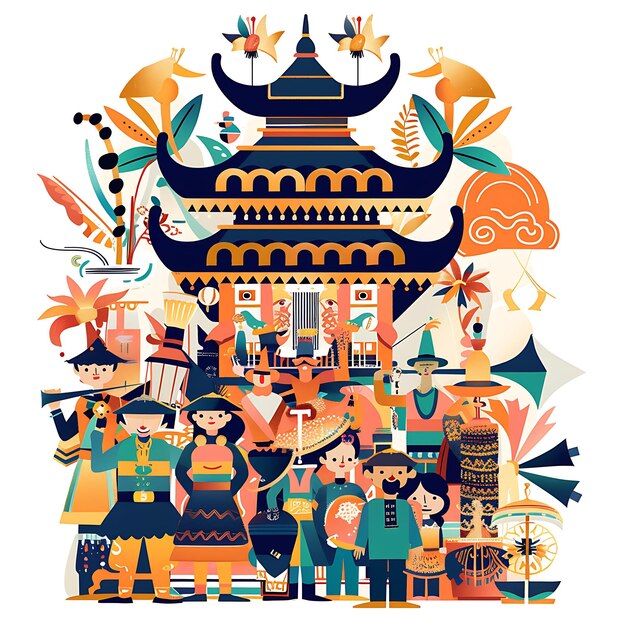 Photo jakarta with characters attending a lively street parade des tshirt banner poster design concept