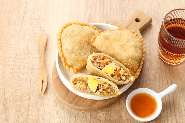 Jalangkote, Indonesian traditional snack filled with egg, carrot, potato, rice noodles.