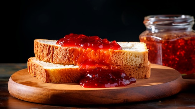 Photo jam and bread on the table selective focus food