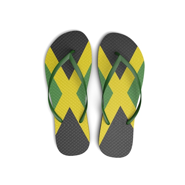 Jamaica flag flip flop sandals on a white background 3D Rendering