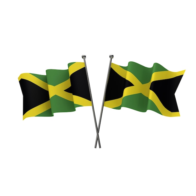 Jamaica flags crossed isolated on a white background 3D Rendering